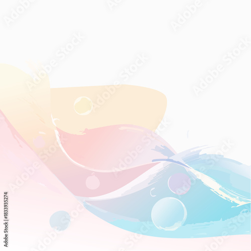 Iridescent colorful abstract background with bubbles, fluid texture pastel tones curvy wavy good vibes
