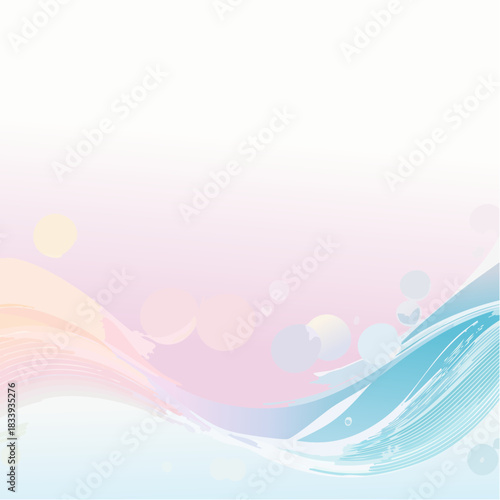 Iridescent colorful abstract background with bubbles, fluid texture pastel tones curvy wavy good vibes