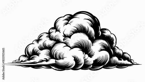 Dramatic Cloud Formation Hand Drawn Illustration Graphic Weather Design Element Black and White Detailed Cloudscape Illustration