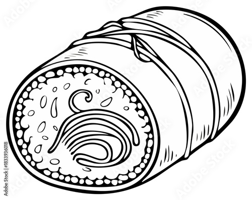Sushi roll outline illustration, Japanese food, monochrome food art design