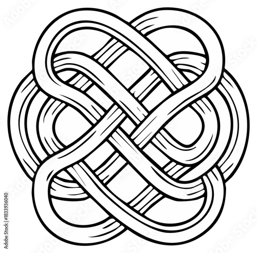 Interwoven eternal Celtic knot symbol of infinity and unity line art
