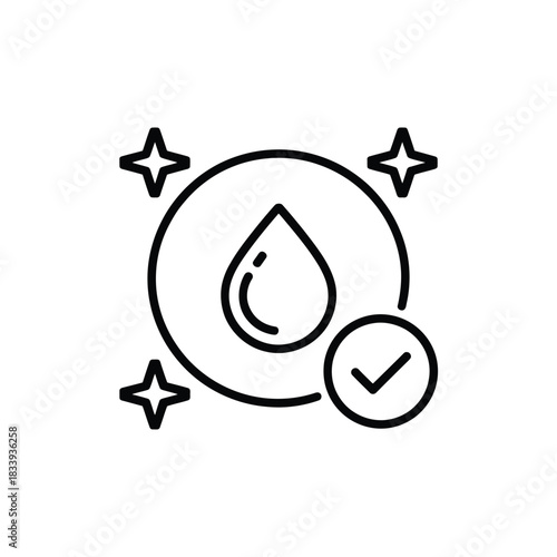 Water purity icon showing clean drop inside circle symbol of quality control purification filtration and environment protection vector illustration