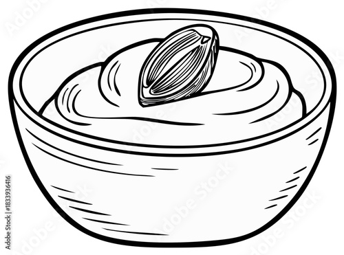 Bowl of dip with a single date illustration