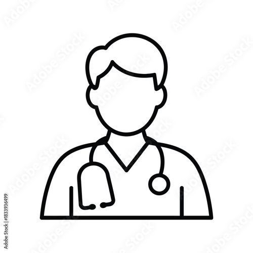 Physician doctor icon professional health care worker uniform stethoscope simple line outline avatar vector illustration symbol
