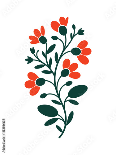 Flowering plant illustration blooming botanical element nature flora garden decorative branch stem ornament vector design