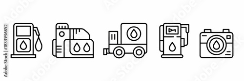 Fuel and Energy Icons Line Art Set Featuring Gas Stations Transport and Storage Solutions and a Symbol for Renewable Photography