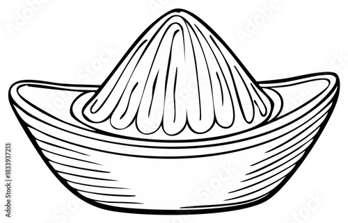 Hand drawn illustration of a citrus reamer with ridges for juicing fruits