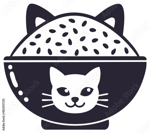 Bowl full of rice adorned with cat ears and a feline face adds charm and playfulness to a simple meal design