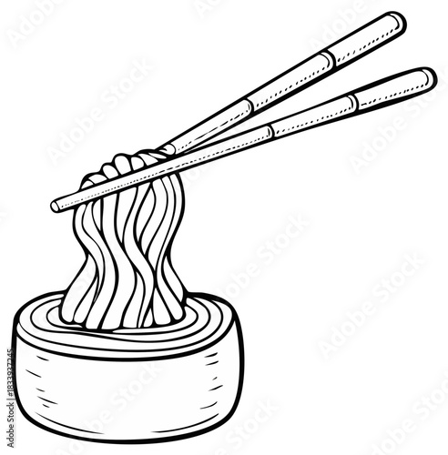 Noodle dish with chopsticks sketch illustration