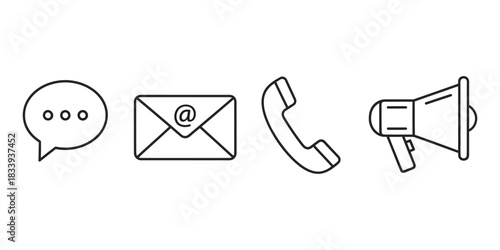 Essential collection of minimalist line icons representing diverse communication methods for modern digital interfaces and business contact information