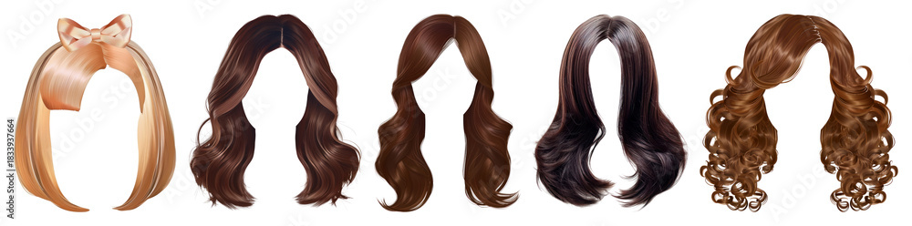 Naklejka premium PNG Diverse stylish hair wigs, element set on transparent background