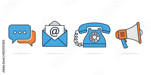 Modern Digital and Traditional Contact Methods Icon Pack Representing Messaging, Mail, Calls, and Announcements for Business Interaction