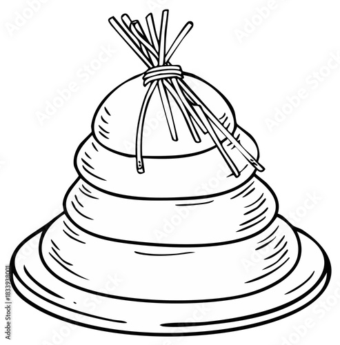 Stylized Straw Rice Bag Stack Monochrome Illustration, Agriculture Produce, Harvest Symbol, Traditional Packaging