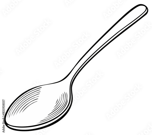 Simple line art drawing of a single kitchen utensil spoon for eating and cooking illustration