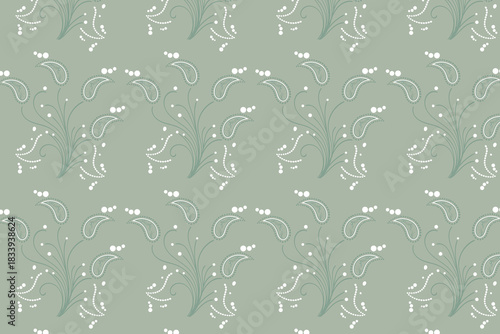 A soft  folk art paisley, using simplified silhouettes and clean contrast for a calm, modern graphic appeal.