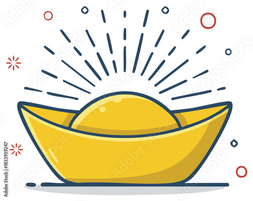 Stylized Golden Ingot with radiating lines and festive sparks