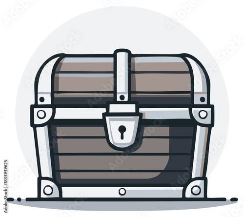 Ornate wooden treasure chest with metal accents and a lock front view