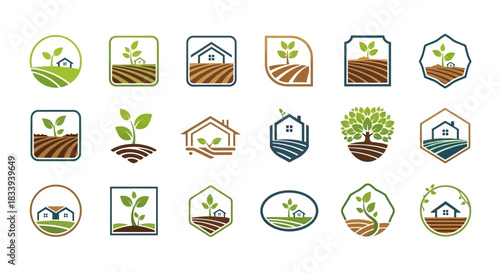 Collection of Eco-Friendly Agriculture and Real Estate Logo Designs for Sustainable Living