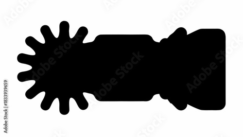 Silhouette of a cowboy spur with a star shaped rowel and a curved heel band on a white background