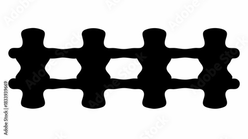 A repetitive pattern of four connected black figures against a white background in a horizontal line