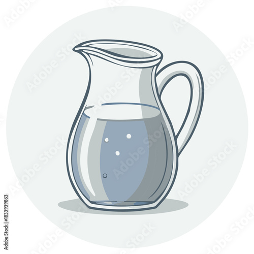 Vibrant cartoon drawing of a transparent glass pitcher filled with pure cool drinking water, essential for healthy hydration.