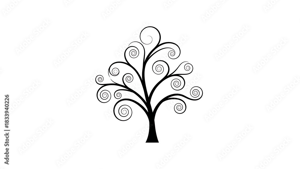 Obraz premium Elegant black wrought iron tree silhouette with swirling branches