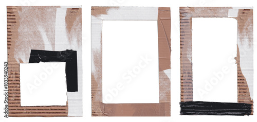 Set of Handmade Cardboard Frames — Rectangular Borders, Realistic PNG with Transparent Background