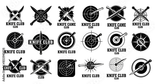 Collection of Knife Club Logo Designs with Crossed Knives and Target Symbols Designs