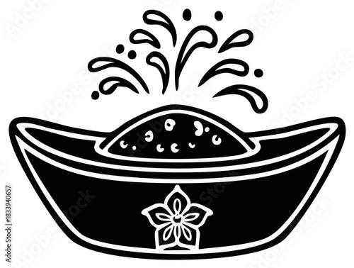 Traditional Chinese Gold Ingot With Flower and Splashes Graphic Icon