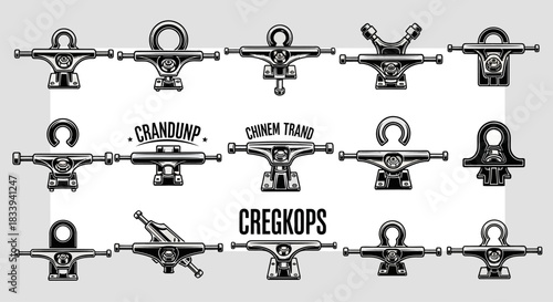 Collection of retro skateboard trucks, showcasing vintage designs and engineering