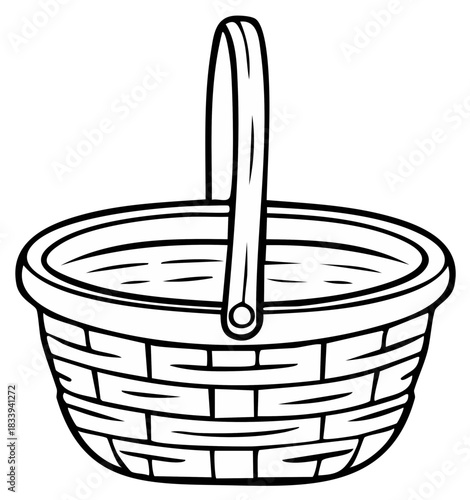 Woven Picnic Basket with Handle Simple Line Art Illustration