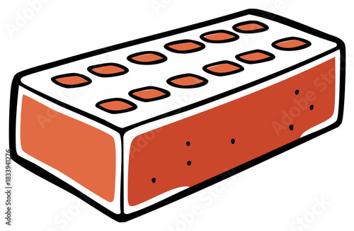 Vibrant red construction brick with rectangular holes on top, essential building material illustration.