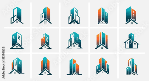 Collection of unique building and real estate logo designs with modern and minimalist style
