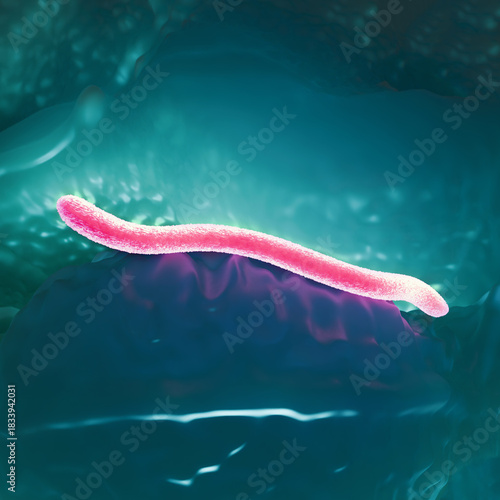 3D Illustration of Borrelia burgdorferi Bacteria – Lyme Disease Spirochete in Microscopic Tissue Environment