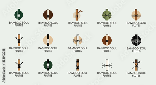 Diverse bamboo flute logo designs showcasing a variety of creative and minimalist concepts