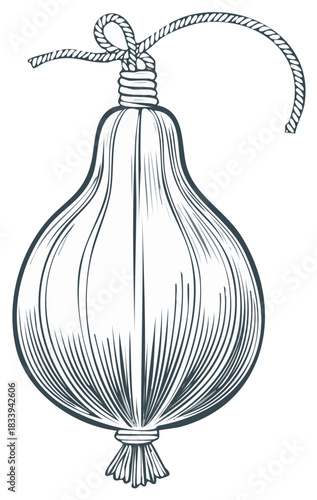 Vintage punching bag illustration with rope and tassel detail