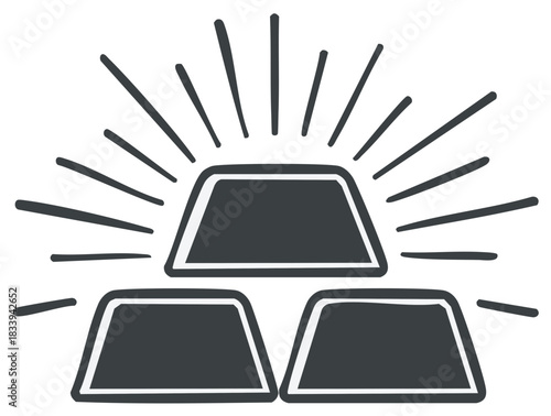 Hand drawn illustration of stacked shining gold bars. Finance, wealth, and banking treasure icon.