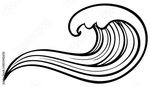 Ocean Wave Illustration Black and White Sea Water Line Art Graphics