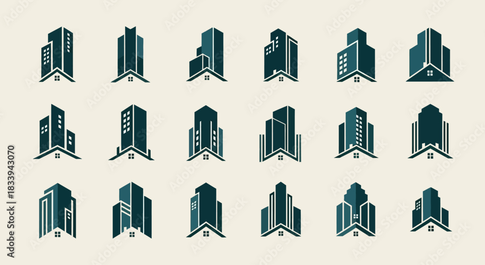Fototapeta premium Set of Modern Building and Real Estate Logo Designs with Minimalist and Clean Aesthetics