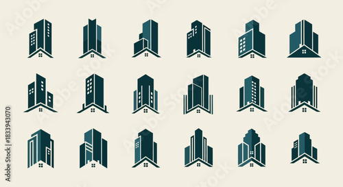 Set of Modern Building and Real Estate Logo Designs with Minimalist and Clean Aesthetics