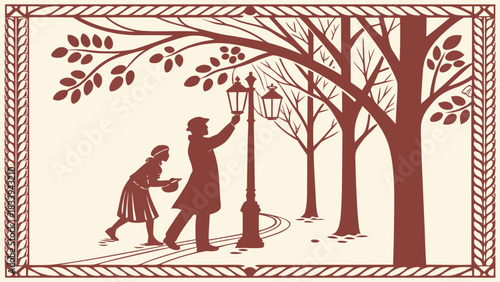Winter Scene with Lamplighter