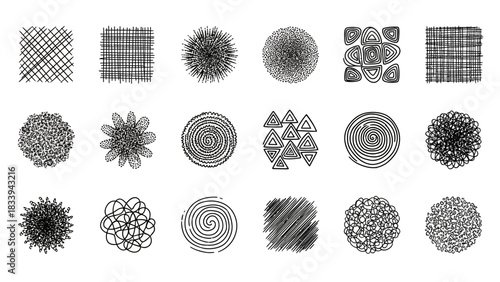 Variety of hand drawn abstract elements and shapes for creative design projects