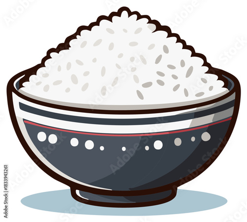 Steaming Bowl of White Rice with Decorative Asian Style Ceramic