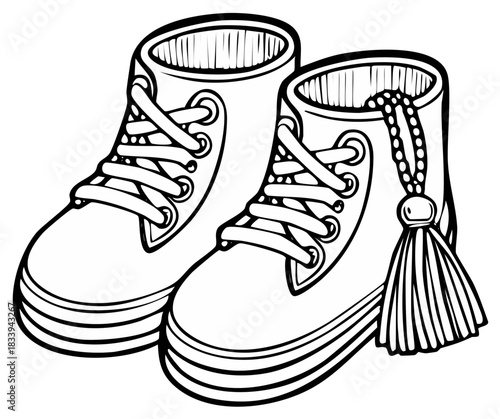 Stylish Baby Shoes Illustration Outlined for Coloring or Decoration Simple Vector Art Baby Shower or Nursery Theme