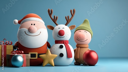 Adorables figurines de Noël avec Père Noël, renne et lutin
