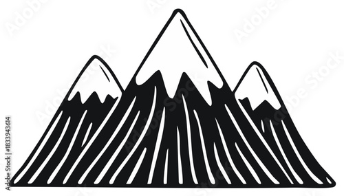 Hand drawn mountain range with snowy peaks vector illustration outdoor adventure nature landscape