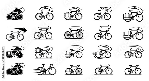 Bicycle Icons Vector Illustration, set of black and white bicycles graphic for transportation,