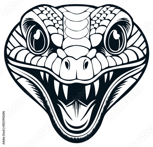 Stylized Serpent Head Aggressive Expression Sharp Fangs Open Mouth