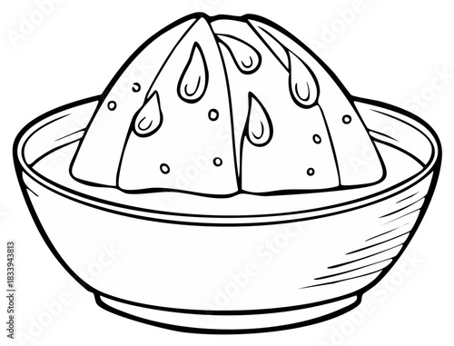 Black and White Illustration of a Citrus Juicer with Juice Dripping Into Bowl