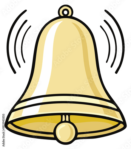A ringing golden bell with sound waves indicating its sound